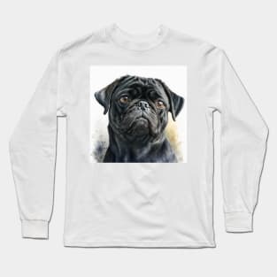 Black Pug Watercolour Style Painting Long Sleeve T-Shirt